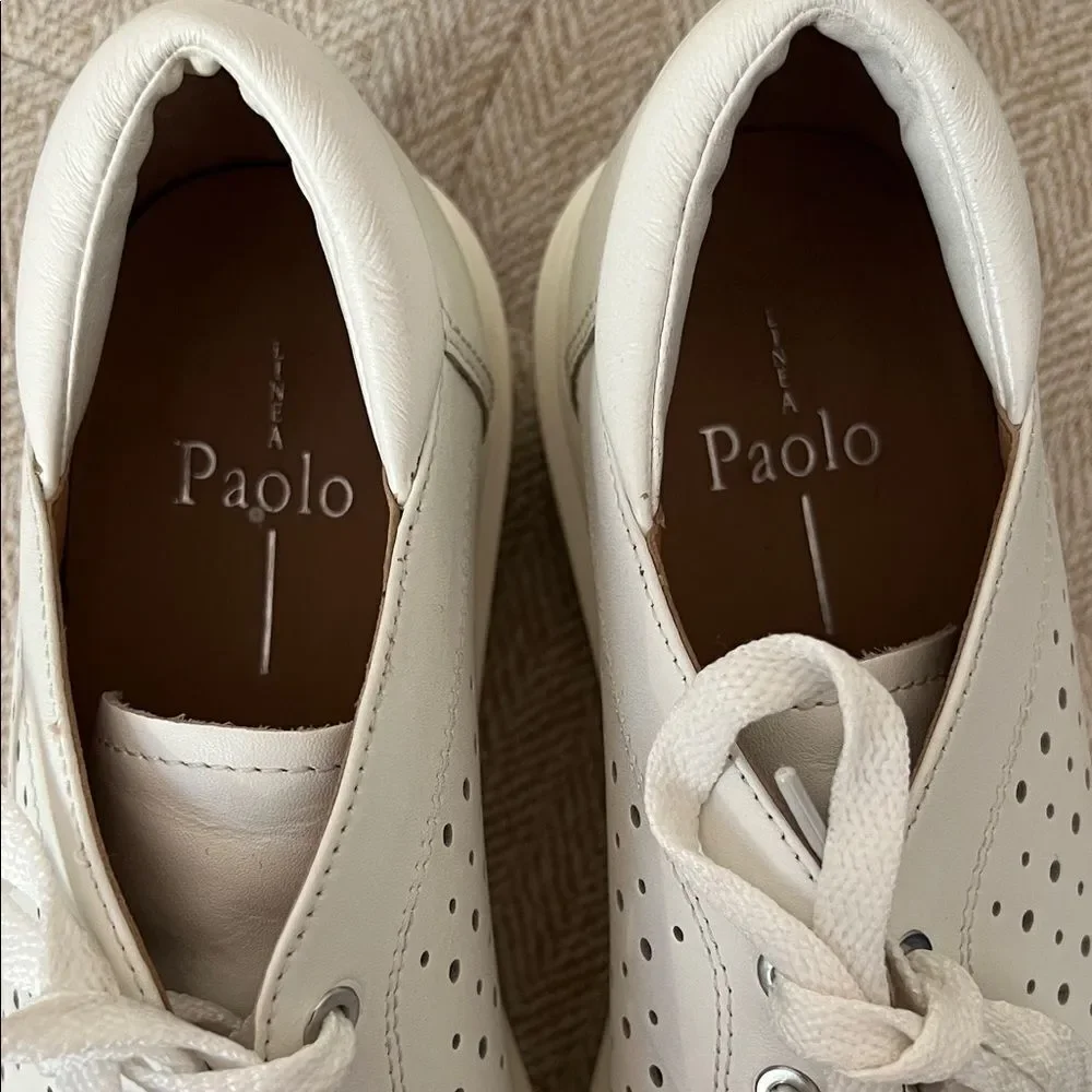 Linea Paolo Kendra Perforated white Leather Lace-Up Platform chunky Sneakers 8M
